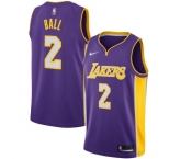 Men's Nike Los Angeles Lakers #2 Lonzo Ball Swingman Purple NBA Jersey - Statement Edition