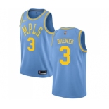 Men's Nike Los Angeles Lakers #3 Corey Brewer Authentic Blue Hardwood Classics NBA Jersey