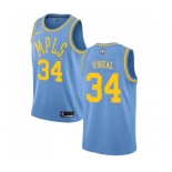 Men's Nike Los Angeles Lakers #34 Shaquille O'Neal Authentic Blue Hardwood Classics NBA Jersey