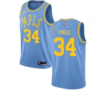 Men's Nike Los Angeles Lakers #34 Shaquille O'Neal Authentic Blue Hardwood Classics NBA Jersey