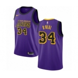 Men's Nike Los Angeles Lakers #34 Shaquille O'Neal Authentic Purple NBA Jersey - City Edition