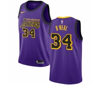 Men's Nike Los Angeles Lakers #34 Shaquille O'Neal Authentic Purple NBA Jersey - City Edition