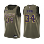 Men's Nike Los Angeles Lakers #34 Shaquille O'Neal Swingman Green Salute to Service NBA Jersey