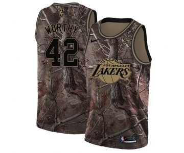 Men's Nike Los Angeles Lakers #42 James Worthy Swingman Camo Realtree Collection NBA Jersey