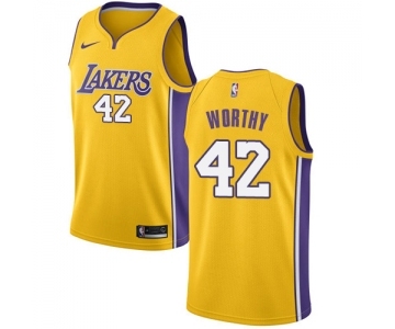 Men's Nike Los Angeles Lakers #42 James Worthy Swingman Gold Home NBA Jersey - Icon Edition