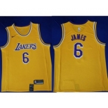 Men's Nike Los Angeles Lakers #6 LeBron James Purple Number Yellow Stitched NBA Jersey