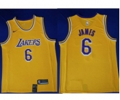 Men's Nike Los Angeles Lakers #6 LeBron James Purple Number Yellow Stitched NBA Jersey