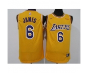 Men's Nike Los Angeles Lakers #6 LeBron James Yellow Basketball Swingman Association Edition Jersey