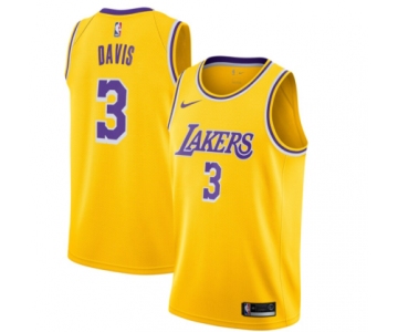 Men's Nike Los Angeles Lakers#3 anthony davis Swingman Gold NBA Jersey - Icon Edition