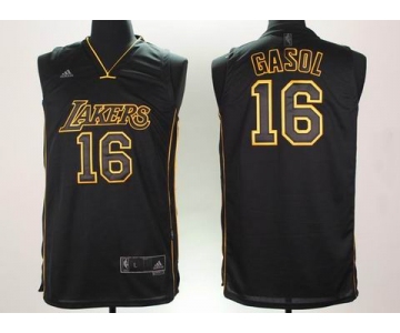 nba los angeles lakers #16 gasol black(黑字金边)