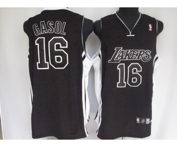 nba los angeles lakers #16 gasol black(black number)