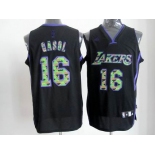 nba los angeles lakers #16 gasol black[camo fashion swingman]