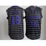 nba los angeles lakers #16 gasol grey[black strip]