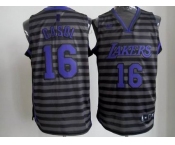 nba los angeles lakers #16 gasol grey[black strip]