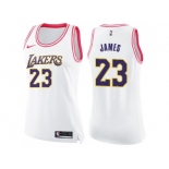 Women Nike Los Angeles Lakers #23 LeBron James White Pink NBA Swingman Fashion Jersey