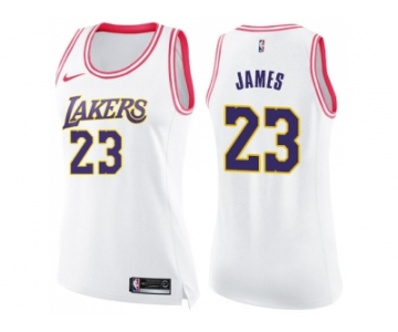 Women Nike Los Angeles Lakers #23 LeBron James White Pink NBA Swingman Fashion Jersey