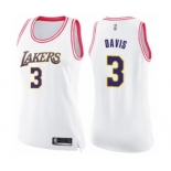 Women's Los Angeles Lakers #3 Anthony Davis Swingman White Pink Fashion Basketball Jersey