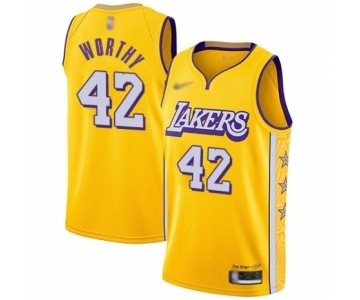 Women's Los Angeles Lakers #42 James Worthy Swingman Gold Basketball Jersey - 2019-20 City Edition