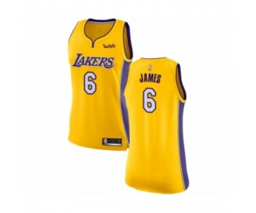 Women's Los Angeles Lakers #6 LeBron James Authentic Gold Basketball Jersey - Icon Edition