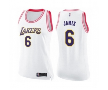 Women's Los Angeles Lakers #6 LeBron James Swingman White Pink Fashion Basketball Jersey