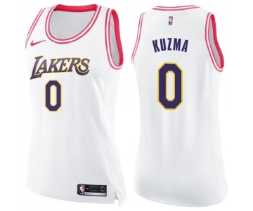 Women's Nike Los Angeles Lakers #0 Kyle Kuzma Swingman White Pink Fashion NBA Jersey