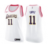 Women's Nike Los Angeles Lakers #11 Brook Lopez Swingman WhitePink Fashion NBA Jersey