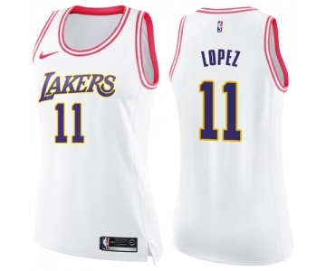 Women's Nike Los Angeles Lakers #11 Brook Lopez Swingman WhitePink Fashion NBA Jersey