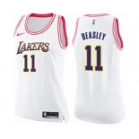 Women's Nike Los Angeles Lakers #11 Michael Beasley Swingman White Pink Fashion NBA Jersey