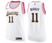 Women's Nike Los Angeles Lakers #11 Michael Beasley Swingman White Pink Fashion NBA Jersey