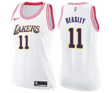 Women's Nike Los Angeles Lakers #11 Michael Beasley Swingman White Pink Fashion NBA Jersey