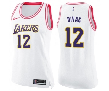 Women's Nike Los Angeles Lakers #12 Vlade Divac Swingman White Pink Fashion NBA Jersey