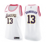 Women's Nike Los Angeles Lakers #13 Wilt Chamberlain Swingman White Pink Fashion NBA Jersey