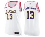 Women's Nike Los Angeles Lakers #13 Wilt Chamberlain Swingman White Pink Fashion NBA Jersey