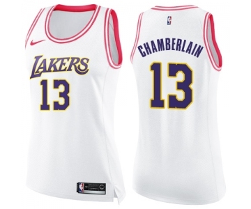 Women's Nike Los Angeles Lakers #13 Wilt Chamberlain Swingman White Pink Fashion NBA Jersey