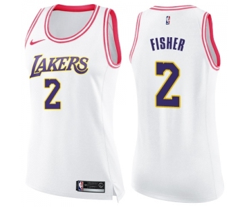 Women's Nike Los Angeles Lakers #2 Derek Fisher Swingman WhitePink Fashion NBA Jersey