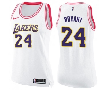 Women's Nike Los Angeles Lakers #24 Kobe Bryant Swingman White Pink Fashion NBA Jersey