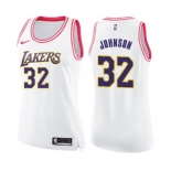 Women's Nike Los Angeles Lakers #32 Magic Johnson Swingman White Pink Fashion NBA Jersey