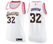 Women's Nike Los Angeles Lakers #32 Magic Johnson Swingman White Pink Fashion NBA Jersey