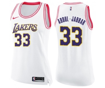 Women's Nike Los Angeles Lakers #33 Kareem Abdul-Jabbar Swingman WhitePink Fashion NBA Jersey