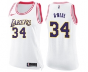 Women's Nike Los Angeles Lakers #34 Shaquille O'Neal Swingman White Pink Fashion NBA Jersey