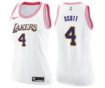 Women's Nike Los Angeles Lakers #4 Byron Scott Swingman WhitePink Fashion NBA Jersey