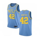 Women's Nike Los Angeles Lakers #42 James Worthy Swingman Blue Hardwood Classics NBA Jersey