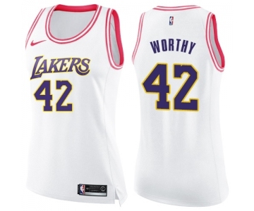 Women's Nike Los Angeles Lakers #42 James Worthy Swingman WhitePink Fashion NBA Jersey