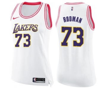 Women's Nike Los Angeles Lakers #73 Dennis Rodman Swingman WhitePink Fashion NBA Jersey