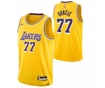 Youth #77 Luka Doncic Los Angeles Lakers Jordan Brand Swingman Jersey Icon Edition Yellow