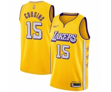 Youth Los Angeles Lakers #15 DeMarcus Cousins Swingman Gold Basketball Jersey - 2019-20 City Edition