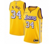 Youth Los Angeles Lakers #34 Shaquille O'Neal Swingman Gold Basketball Jersey - 2019-20 City Edition