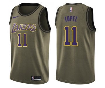 Youth Nike Los Angeles Lakers #11 Brook Lopez Swingman Green Salute to Service NBA Jersey