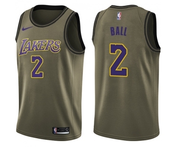 Youth Nike Los Angeles Lakers #2 Lonzo Ball Swingman Green Salute to Service NBA Jersey