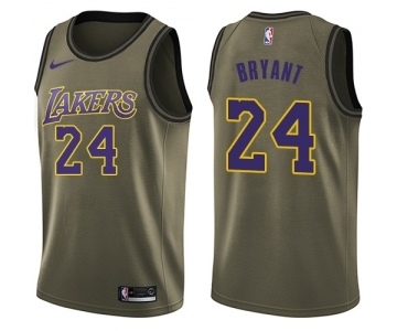 Youth Nike Los Angeles Lakers #24 Kobe Bryant Swingman Green Salute to Service NBA Jersey